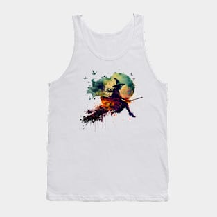 Witch flying on a broom watercolor Tank Top